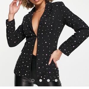 Rare London embellished sparkle blazer in black